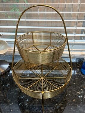 12 Inch Golden Stainless Steel 2 Tier Fruit Basket